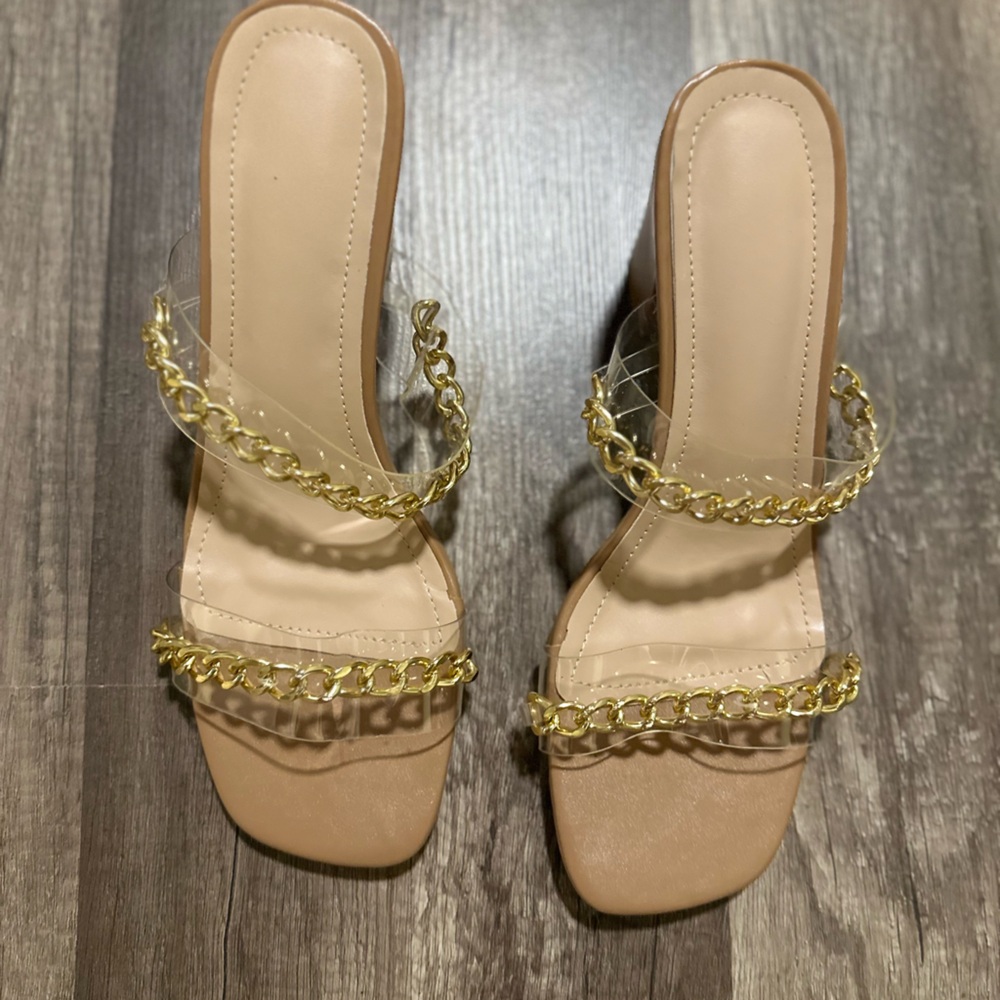 Clear Strap Block Heels with Chain Strap👡